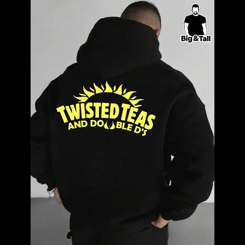 Unisex Plus Size (2XL-3XL,4XL-5XL,6XL) Loose Long Sleeve Pullover Hoodie Sweatshirt - Letter,Sun&Bottle Print,Drop Shoulder,Drawstring,Storage-Pockets,Signal Black,Sun Bottle Art for Fall&Winter Daily Outdoors