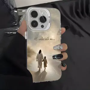 Case for iPhone 16 Pro Max 15 Plus 14 13 12 11 Jesus Christus Beach Walk Aesthetic Pattern Matte Shockproof Anti-Scratch Stylish Smartphone Cover 111