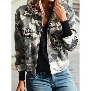 Fall Camo Patchwork Double Flap Pocket Collared Jacket