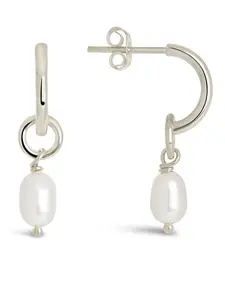 Sterling Silver Pearl Drop Hoop Earrings