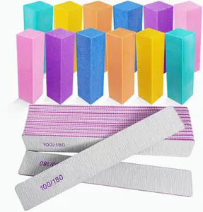 Nail Files and Buffers (24 Pack), Professional Manicure Tool 4 Sides 100/120/180 Grit Emery Board Sponge Buffing Buffers Blocks Gray Nail Care Gel Set