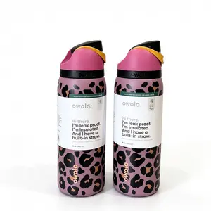 Owala 32 oz Pink Leopard Print Water Bottle, Water Bottle for Women, Airtight, Anti-Leak, Non-Toxic, Plastic-Free Drinkware, Airtight Water Bottles