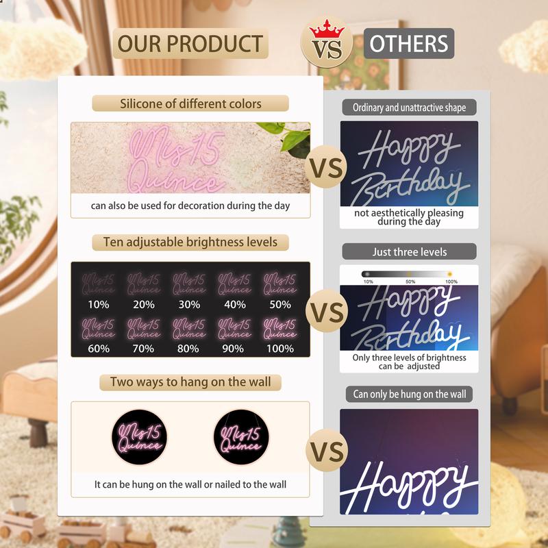 Mis15 Quinceanera-1pc Neon Light Sign Decor,Room Wall Deocr,Business Logo Sign,for Bedrom Livingroom Bathroom Club Bar Mancave Party Birthday Valentine Decoration,Best Gift for Teen Girls Boys,USB Powered.