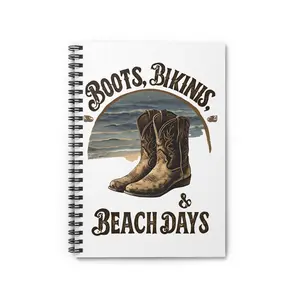 Boots, Bikinis & Beach Days Spiral Notebook | Cowboy Boots Beach Design