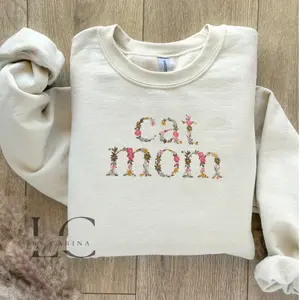 Cat Mom Floral Print Embroidered Sweatshirt - Stylish Pet Lover Apparel - Custom Cat Mom Jumper