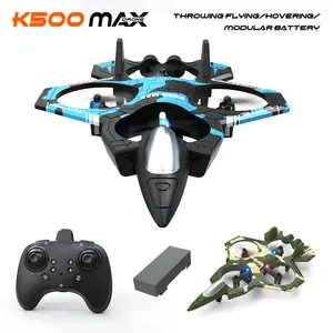 K500 Max RC Fighter Drone Quadcopter, 2.4G Remote Control Hand Throw Takeoff Foam Airplane, 360° Stunt Roll with LED Lights, Easy Fly RC Plane Toy Gift for Kids Boys Adults