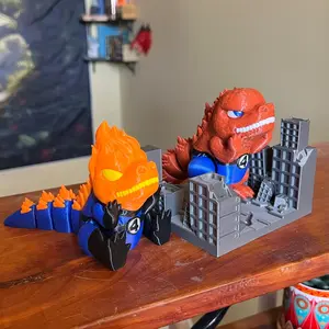Chibi Human Torch-zila and Thing-zilla Flexi Toys - Cute Mashup Articulated Toy Figures - 3D Printed