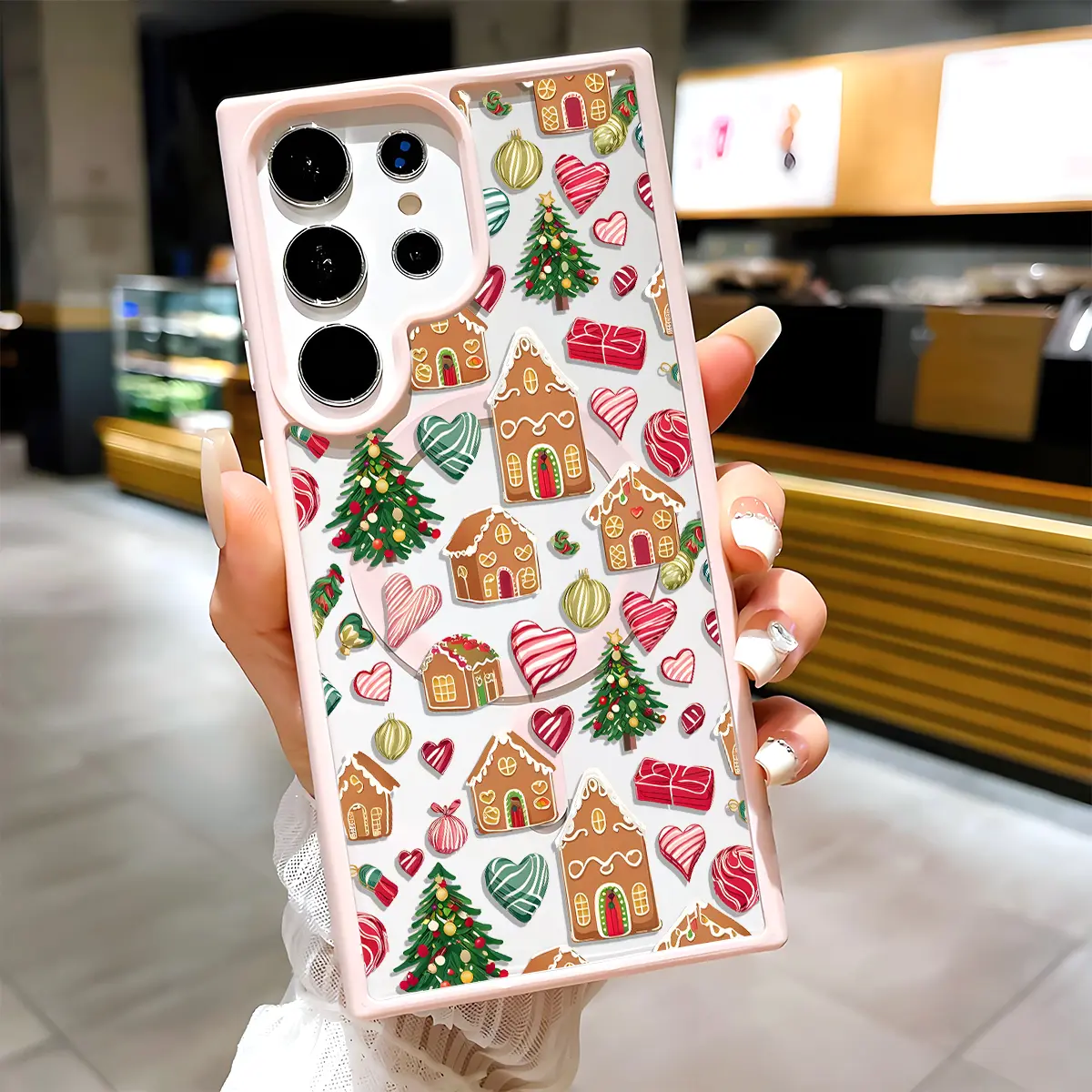 Collage of Christmas Elements Clear Magnetic Phone Case , Compatible with MagSafe Silicone Bumper Protective Cover For Samsung S26 S25 S24 S23 S22 Ultra Plus FE