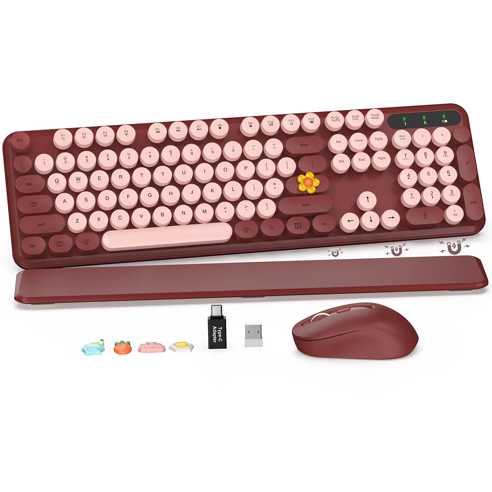 SABLUTE KC302 Typewriter USB Keyboard with Round Keycaps(Not Bluetooth), Full-Size Retro Typewriter Keyboard with Detachable Wrist Rest, 2.4GHz