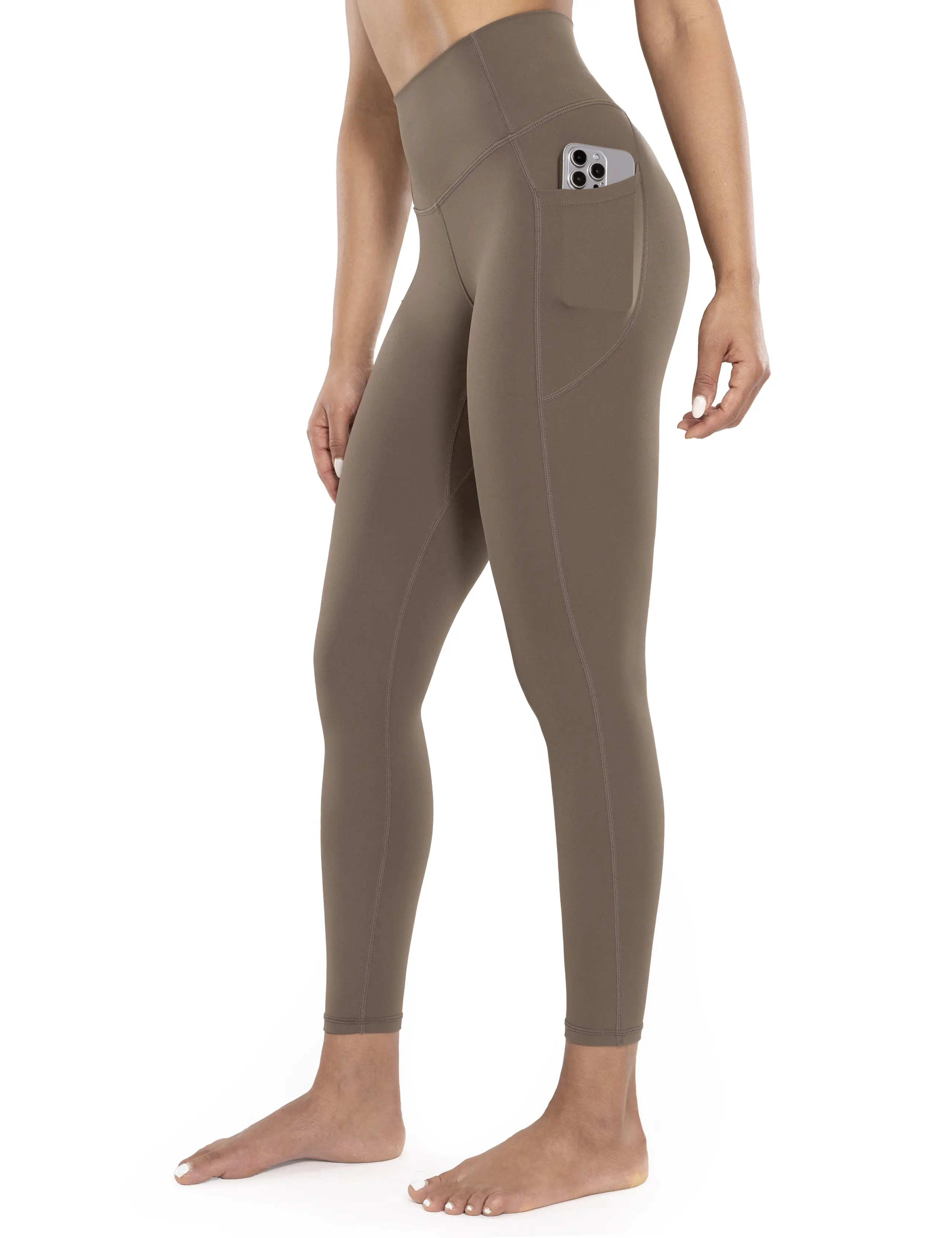 ENERBLOOM Workout Leggings with Pockets for Women High Waist Yoga Pants 7/8 Cream Soft Lightweight Athletic Gym Tights 25"