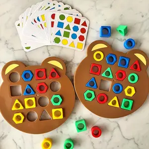 Early Education Bear Puzzle Set, Luxury Geometric Shape Sorter Shape Matching Montessori Building Blocks, Parent-Child Interactive Game