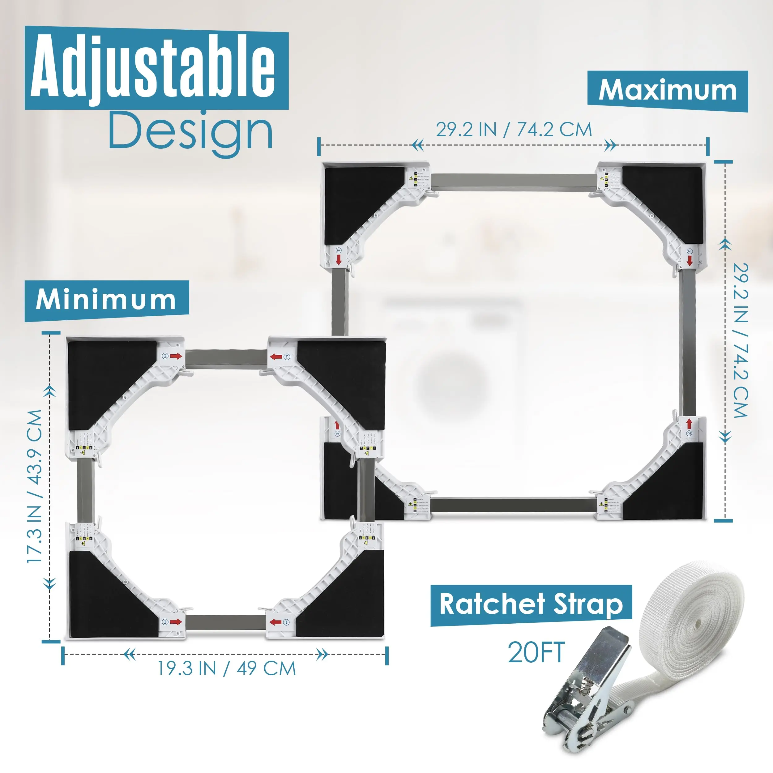 Houseables Washer Dryer Stacking Kit, Stacking Kit For Washer And Dryer, Bracket Between Washing and Drying Machine, Stackable Laundry Machine, Space Saving, Universal, Adjustable 19" - 29", w/Strap