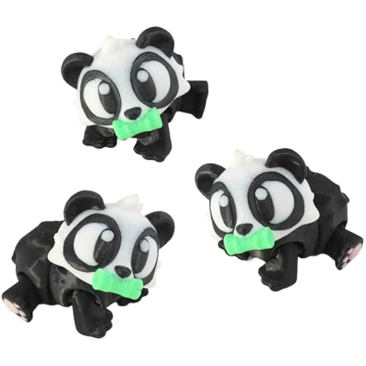 3D Printed Articulated Panda Fidget Toy 3 Pack – Flexible Cute Animal Desk Decor, Adult Stress Relief Collectible – 3D Printed in USA