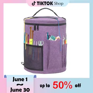 (Purple)Crochet Bag Organizer, Large Yarn Storage Organizer - Yarn Bag and Crochet Tote, Yarn Holder for Crocheting, Crochet Accessories, 4 Yarn Eyelets Needles with Zipper Closure-Ideal Gift
