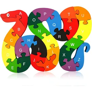 P-ITC035   Montessori Wooden Alphabet Puzzle for Toddlers, Snake ABC Learning Toys for Kids, Educational Preschool Jigsaw Puzzle for Early Childhood Development, Ideal Gift for Boys and Girls