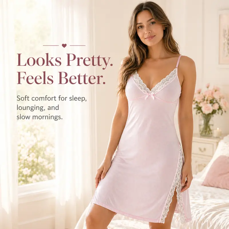 Lace Trim Women's Night Slips Slit Night Gown TikTok Shop