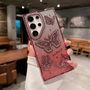 Sparkly Butterfly Fashion Simple Phone Case for Samsung S23/s24/s25/s26, Anti-Drop Protective Cover, A26/a16/s24ultra/s25ultra/s26 Ultra