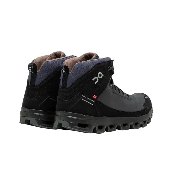 Black Navy High Top Hiking Boots, Breathable Fabric Upper, Thick Non Slip Rugged Outsole, Shock Absorbing Outdoor Trekking Shoes