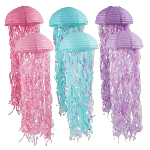 6-piece set of colorful jellyfish paper lights - hanging decoration, suitable for ocean parties, birthday events, and room decoration