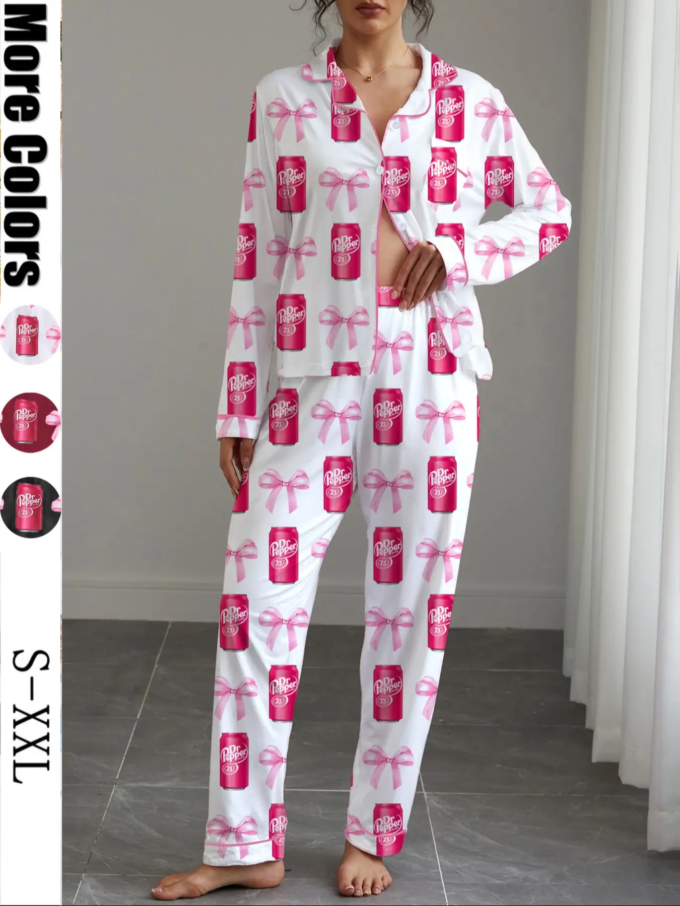 Women's Dr Pepper Home Set, Loungewear, Autumn Winter Casual, Soft Elastic Fabric, Long Sleeve Shirt & Loose Pants, All-Season Wear Pajamas, Casual Sleepwear Set