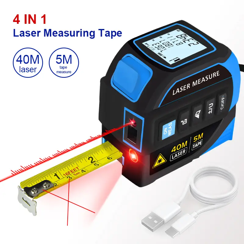 4-in-1 Laser Measure Tool | 130ft Laser + 16ft Auto-Lock Tape + Crosshair Level | No Batteries! USB-C Charging & Backlit LCD #ToolTok #DIYTools #Las
