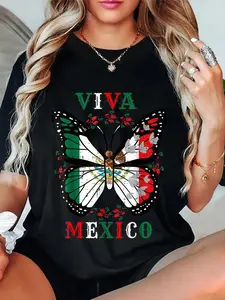 100% Cotton Unisex Viva Mexico Mexican Independence Day Butterfly flag Mexico T-Shirt