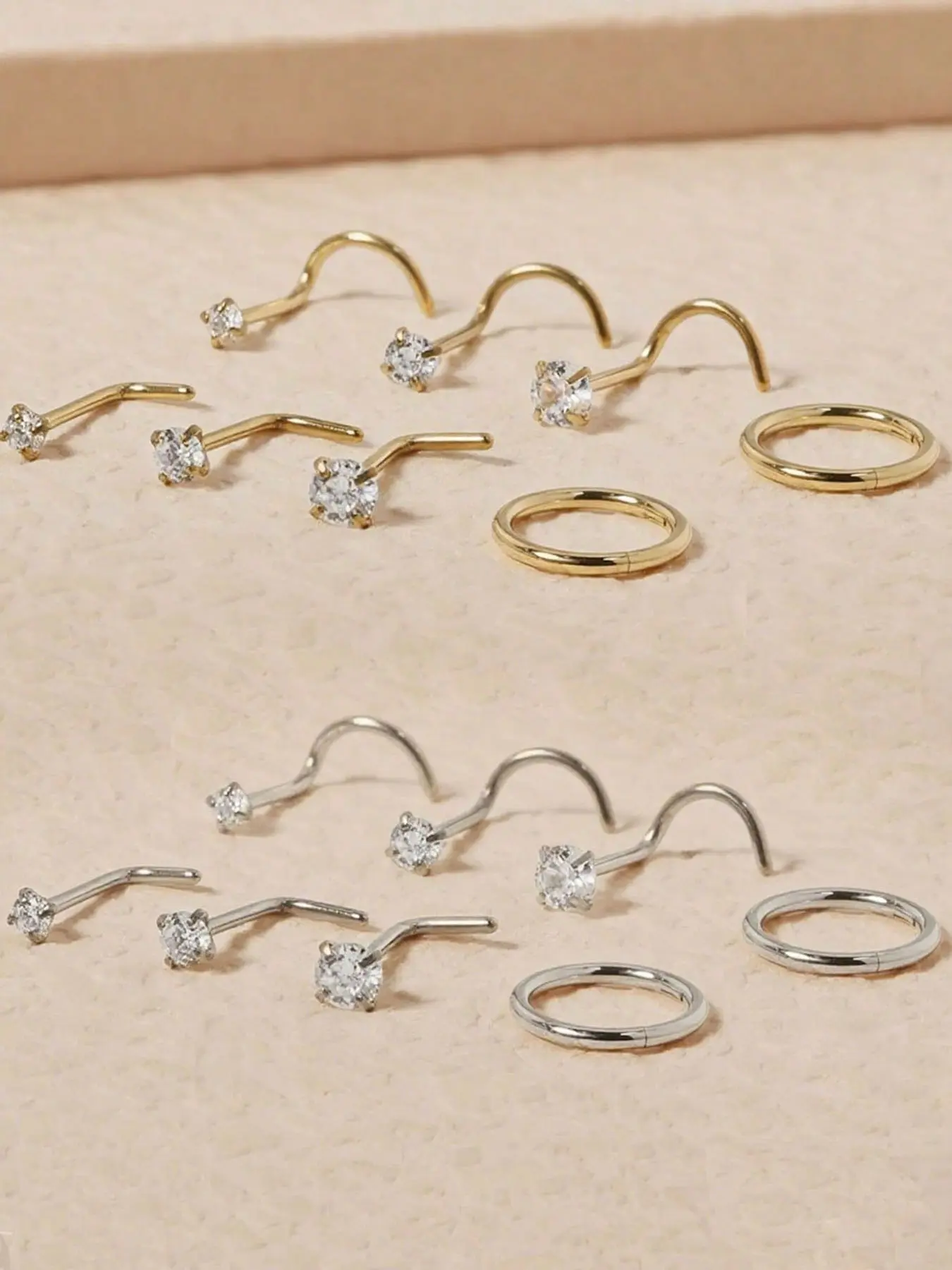 Stainless Steel Hinge Nose Ring, L-Shaped Cubic Zirconia Stud, 20g Nose Rings Studs Piercing Jewelry, Unisex Body Accessories, All Occasions, Hinged Nose Hoops