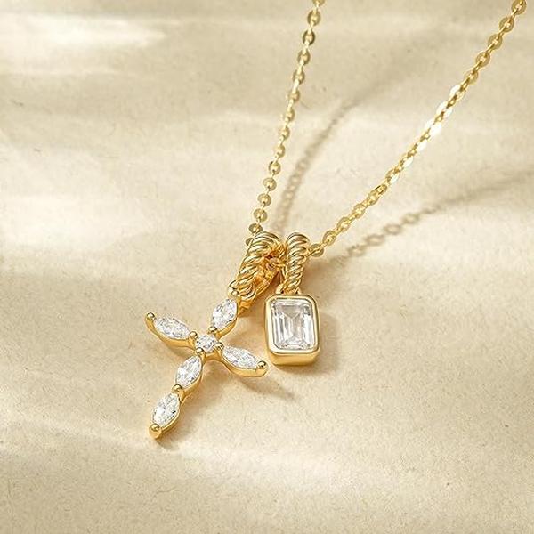 Fettero Gold Cross Necklace for Women Gold Plated Dainty Cross Pendant Non-Tarnish Necklace, Faith Crucifix Chain Jewelry, Elegant Religious Gifts