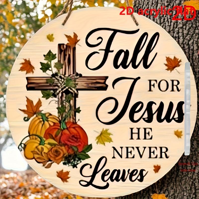 1PC "Love Jesus" Round Hanging Ornament - Artificial Wooden Autumn Decoration with Cross, Pumpkin and Rose, No Electricity Needed Wall Art, Suitable for Home, Porch, Thanksgiving and Christmas Religious Home Decoration, Rustic Style Design, Seasonal Decor