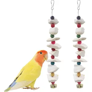 2 Pack Bird Toys with Cuttlebone, Parakeet Toys, Bird Beak Grinding Stone, Cage Accessories for Parakeets, Cuttlefish  for Budgies, Cockatiels, Lovebirds, Green Cheeks, Small to Medium Birds
