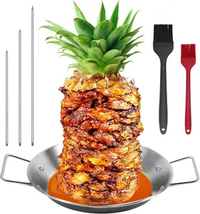 Stainless Steel Vertical Skewer, Brazilian Vertical Spit with 3 Removable Spikes (8”/10"/12”) &  Brushes