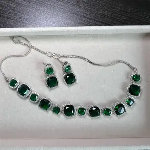 Ziva cushion cut american diamond set with earrings