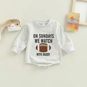 Newborn Baby Boy Girl Football Sweatshirt Romper On Sundays We Watch Football with Daddy Onesie Bodysuit Fall Football Outfit