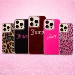 Y2K Juicy Aesthetic Phone Case – Pink Leopard & Velvet Glam Cover, Coquette Rhinestone Style Compatible with iPhone 17 16 15 14 13 12 11 & Galaxy