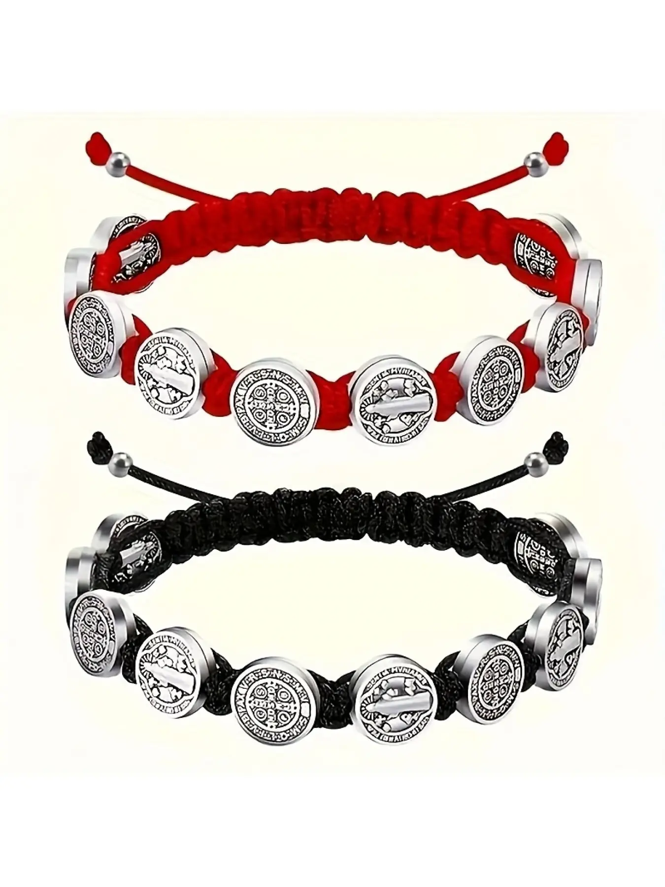 2pcs Alloy Saint Benedict Bracelets, Adjustable Size, Two Colors Available, Beautifully Crafted, All Seasons Wearable Jewelry, Religious Jewelry Gift, Bracelet Sets