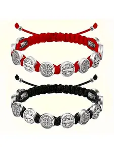 2pcs Alloy Saint Benedict Bracelets, Adjustable Size, Two Colors Available, Beautifully Crafted, All Seasons Wearable Jewelry, Religious Jewelry Gift