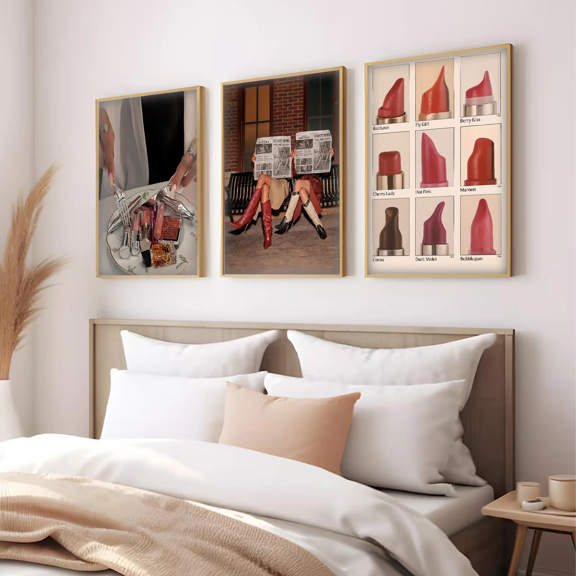 Set of 3 Retro Girly Print, Makeup Poster, Typography Print, 70s Wall Print, Aesthetic Fashion, Fashion Wall Art, Luxury Art, Red Lipstick Art Preppy Poster