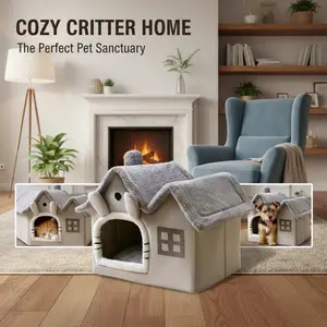 Foldable Double Roof Dog House Small Kennel Bed Mat Winter Warm Cat Nest Pet Sofa Cave Basket for Puppy 3.5kg