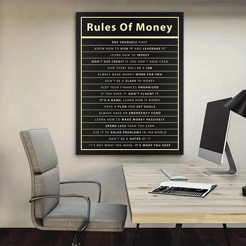 Motivational Wall Art, Rules Of Money Print Office Decor, Financial Poster, Finance Entrepreneur Inspirational Quote Posters