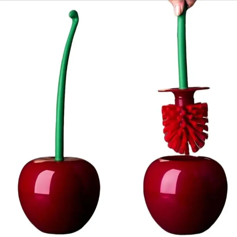 Cherry-Shaped Plastic Toilet Brush and Holder Set, Home Bathroom Cleaning Tool, Novelty Bathroom Decor, Dorm Essential, Gifts for Dorm Users