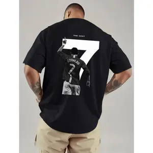 Men's CR7 Cristiano Ronaldo Jersey-Style T-Shirt - White No.7 Back Print with GOLAZO Design, Loose Fit Casual Short Sleeve, Breathable Polyester Sportswear, Machine Washable Durable Football Fan Apparel, Sports Fan Clothing, Sports Icon Print, Comfortable