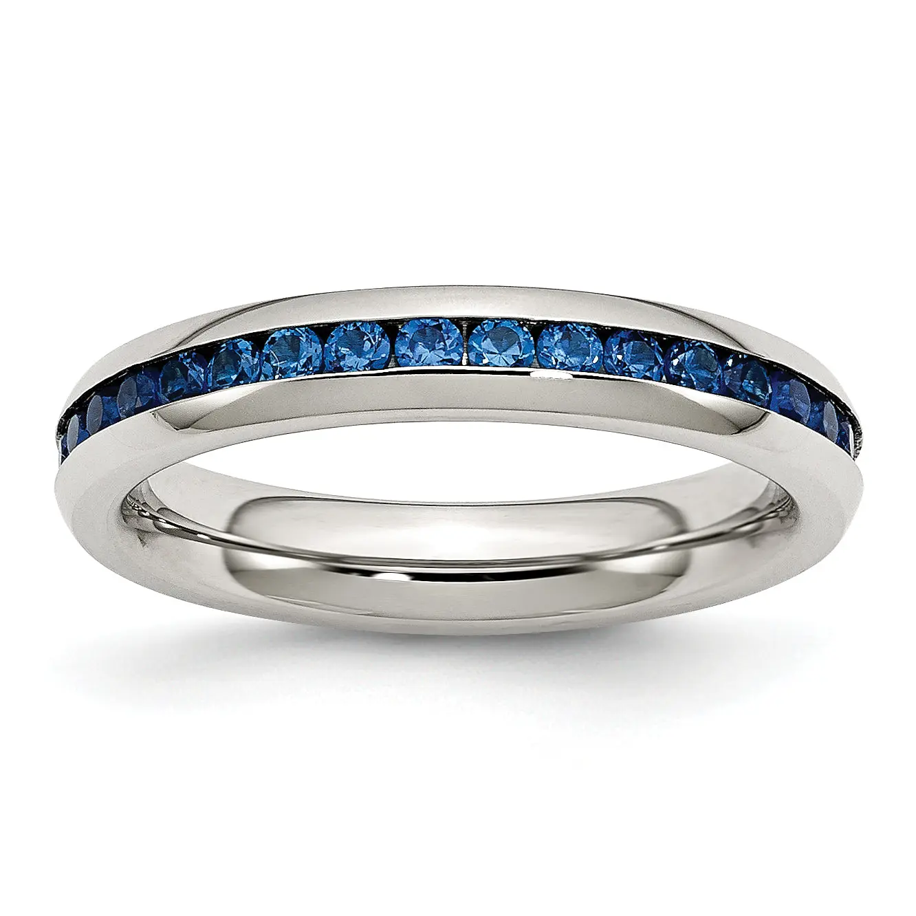 Hypoallergenic Stainless Steel September Birthstone Ring - 4mm Round CZ, Slim Band, Polished Finish, Birthstone Gift, 4 Mm