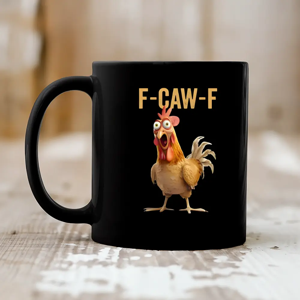 Novelty Porcelain Coffee Mug - Funny Chicken Humor F-Caw-F Quote Cup, Peace-Themed Washable Inappropriate Rooster Coffee Cups for Kitchen Use