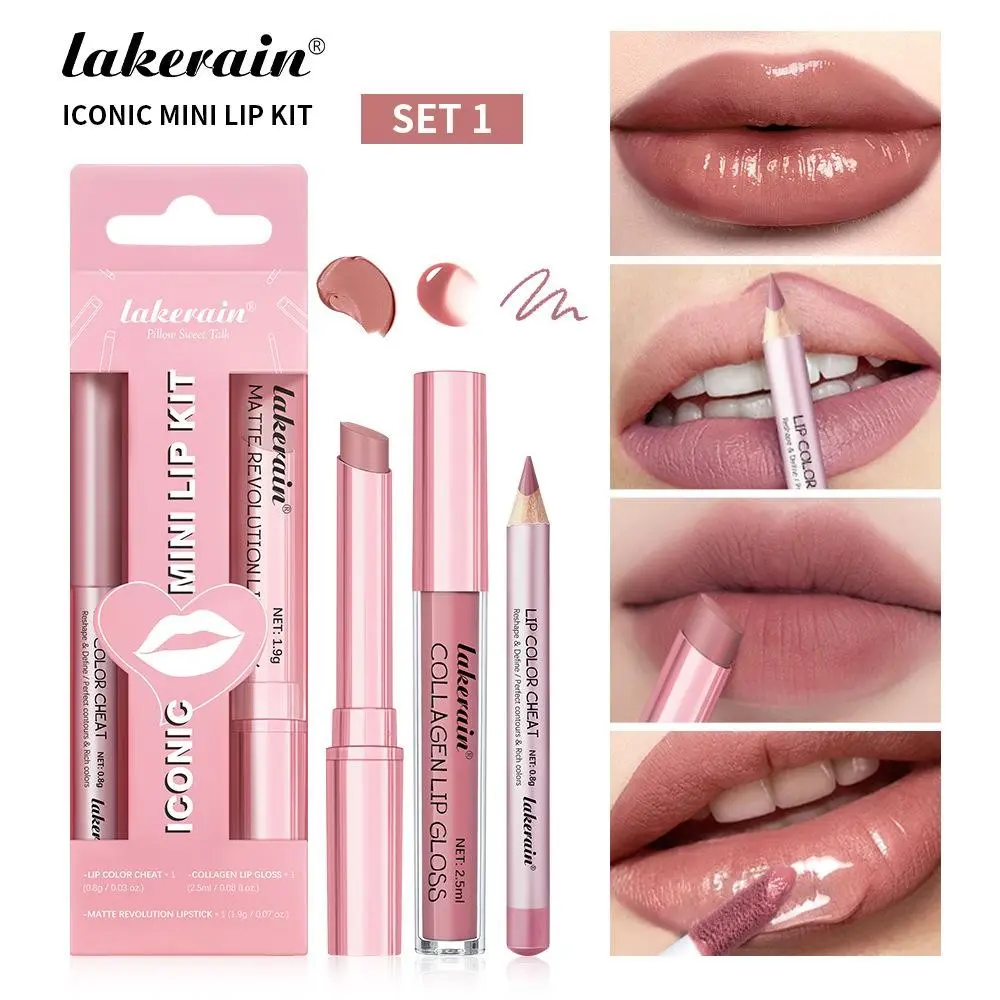 Long-lasting Lip Kit, 3 Counts/set Lip Liner & Lipstick & Glossy Lip Gloss, Lip Tint Set, Travel-friendly Makeup Kit, Perfect Lip Makeup Tools for Beginners, Cosmetic Long Lasting Lipgloss, Liquid Lipstick, Matte Liquid Lipstick