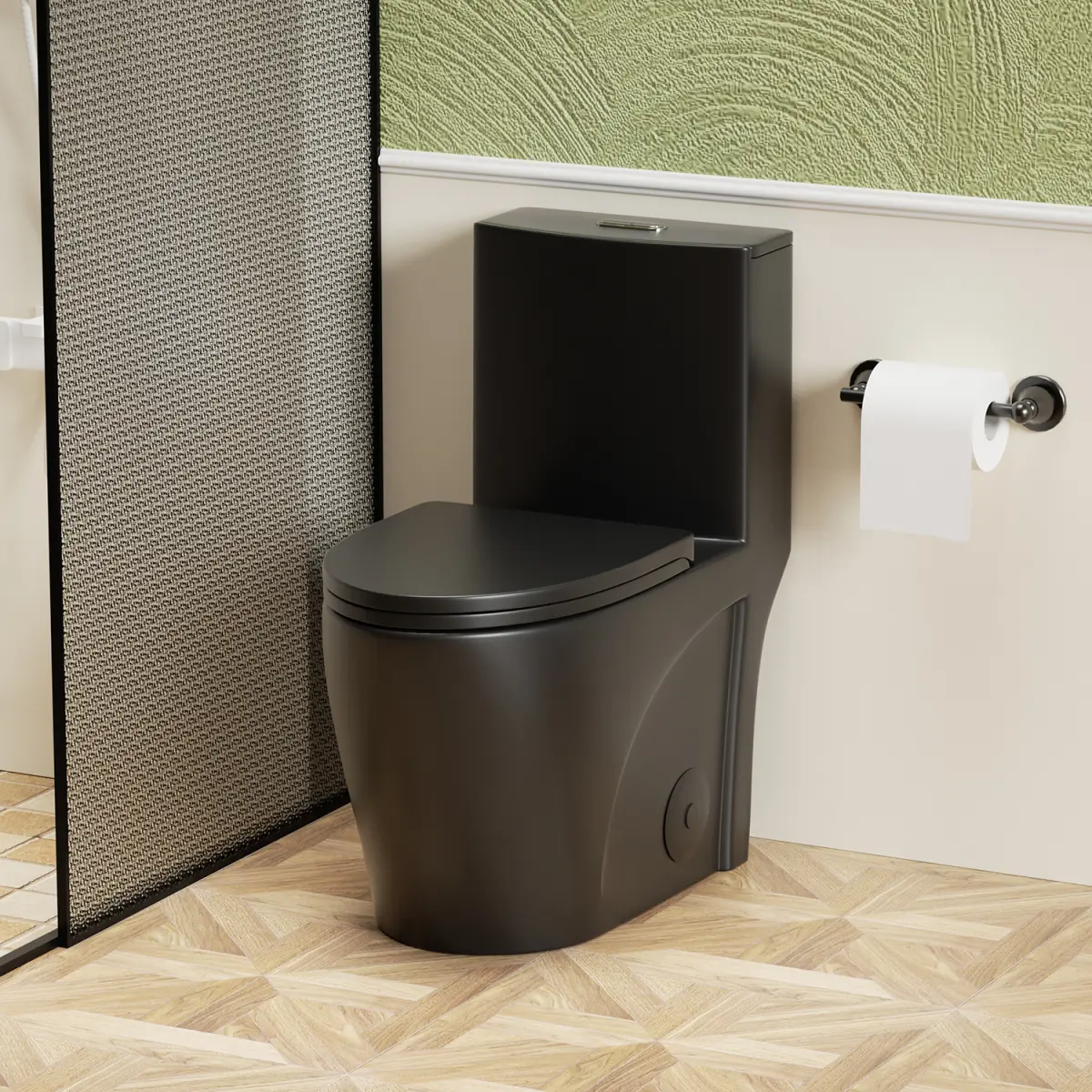 Elongated One Piece Toilet 1.1/1.6 GPF Tornado Flush One-Piece Toilet for bathrooms,Siphonic S-trap 12",Elongated Bowl with Soft Close Seat,Powerful Dual Flush MAP 1000g,Comfort Chair Seat ADA Height 17", Matte Black
