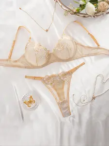 Classic Sexy Aesthetic Elegant Lace Patchwork Embroidery Lingerie Bra Set for Women, 2 Piece Underwear with Steel Ring, Max Support, Fit, Casual Style, All Seasons, Womenswear