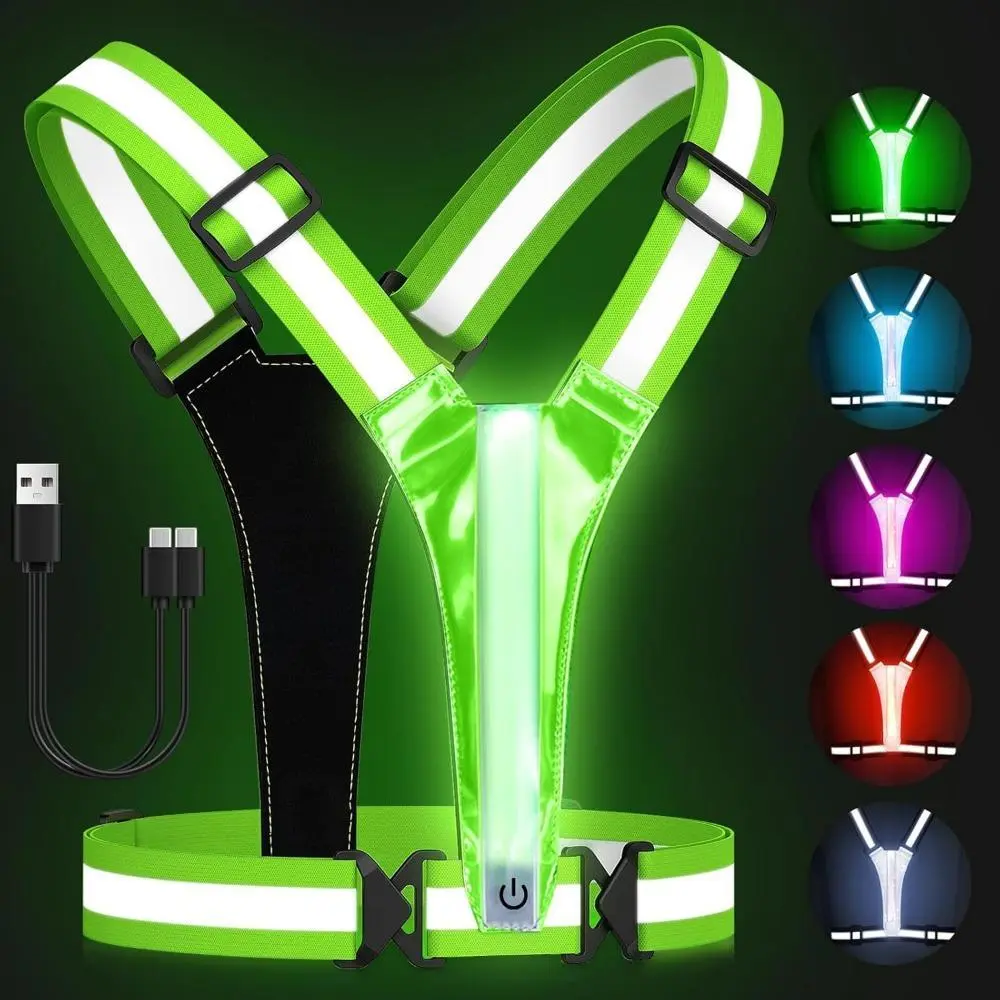 Light Up Vest for Adults & Kids, USB Rechargeable High Visibility Gear with 5 Colors & 3 Modes, Adjustable Stretchy Straps for Running & Night Working, Nylon, Walking, Led Lights, Reflective Vest, Fast Charging, Jogging, Breathable, Outdoor Wear, 360° Lig