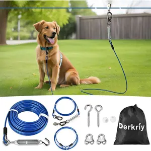 Dog Runner for Yard, Heavy Duty 100FT Dog Runs for Outside with 10FT Tie Out Cable, Trolley System Zipline for Large Dogs Up to 250lbs, Chew Proof Run Cable for Camping