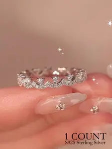 ✨925 Sterling Silver Exquisite Zircon Small Crown Pave Engagement Ring - Stunning Solo or Stacked! Ideal for Weddings, Parties, Daily Style, or the Perfect Valentine's Day Gift! 💍