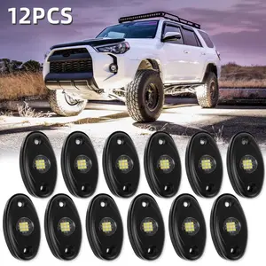 DREAMIZER 12 PCS White Blue Underglow Light LED Underbody Remote APP Control RGB Neon Lights LED Rock Lights Auto Decorative Ambient Lamp